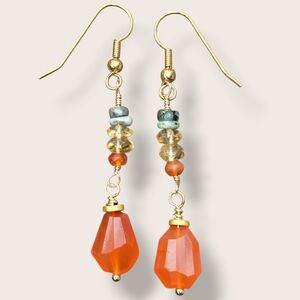 Gemstone Earrings Carnelian Emerald, Citrine Handmade New 2" Dangle Earthy Beach